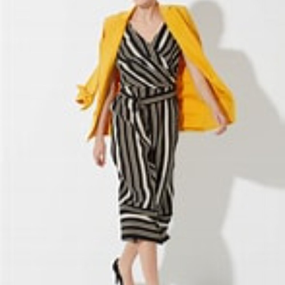 Joseph Ribkoff Wide-Leg Striped Jumpsuit | Black Gold White | Size 12